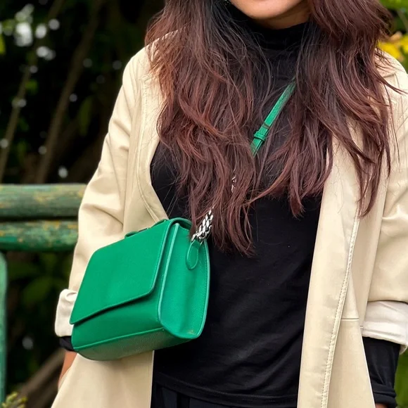 Charles & Keith - Pebbled Leather Sling Bag in Green with detachable straps. - Picture 7 of 15